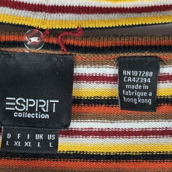 Vtg 90s Y2K Esprit Striped Pearl Button Cardigan Sweater Sz L Removable Neck Tie - Picture 6 of 6